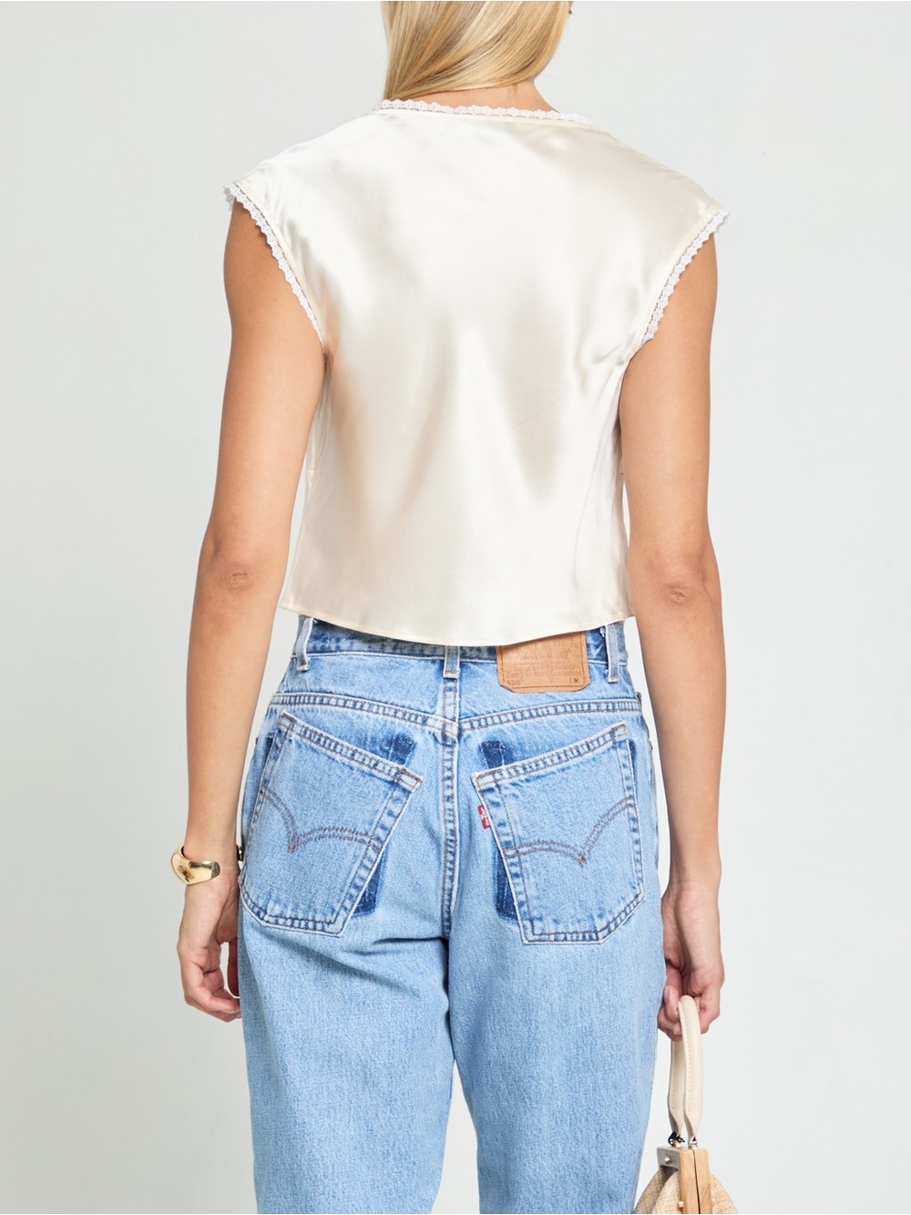 Kourt Arida 100% Silk Ivory Lace-Trim Camisole Top - Picture 11 of 11